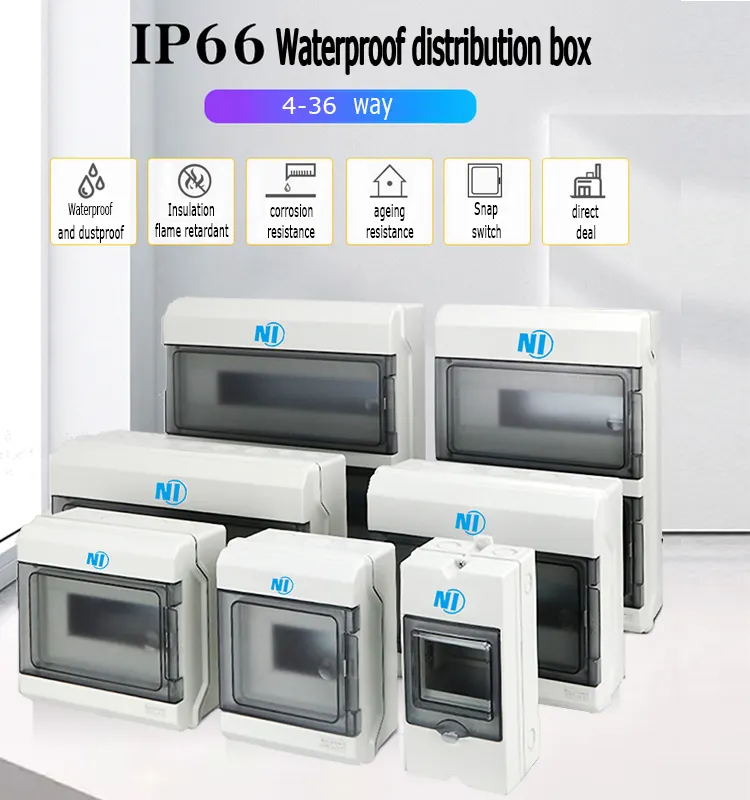 Caixa de distribuição MCB de plástico para energia elétrica HT Series IP65 à prova d'água à prova de poeira 24 vias