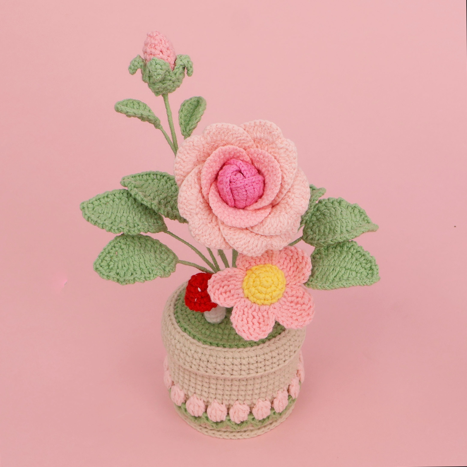 Gradient pink-snow five rose-tulip lace cylindrical pot