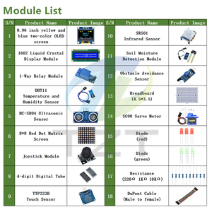 TZT UNO R3 Kit Modul Sensor mit 0,96" OLED 1602 LCD-Display, Relais, Servomotor, DHT11 für Arduino-Starterprojekte