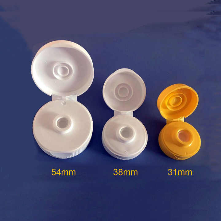 Tapas de plástico con tapa abatible para botella, cierre superior con bisagras, con válvula de silicona, 53mm, 38/400