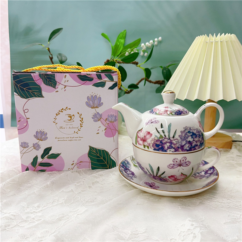 Hydrangea-mother-and-child teapot-gift box