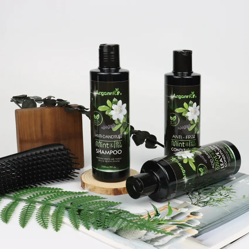 Etiqueta privada aceite de árbol de té hidratante conjunto de cuidado del cabello champú anticaspa para el cabello