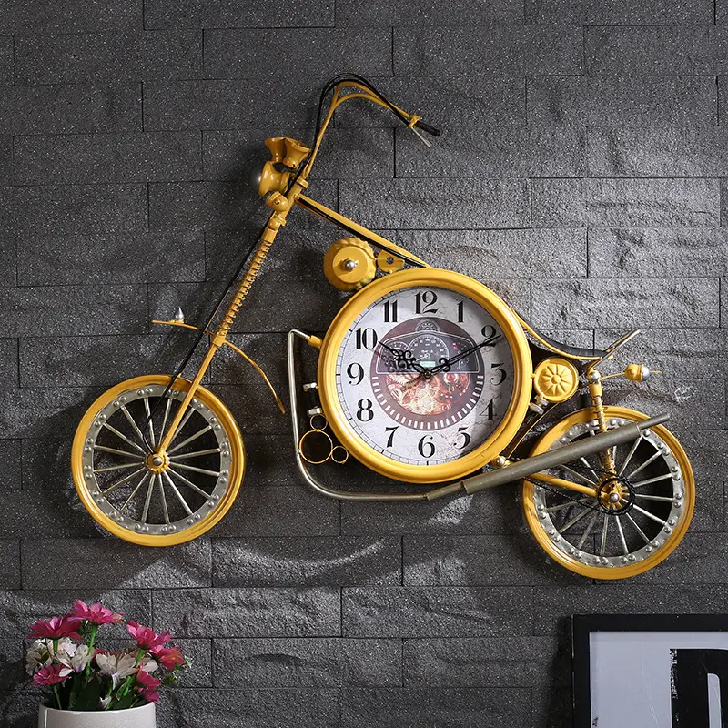 बड़ी दीवार घड़ी रचनात्मक मोटरसाइकिल दीवार घड़ी लिविंग रूम घर घर के सजावट रेट्रो लोहे साइकिल डिजिटल घड़ियों