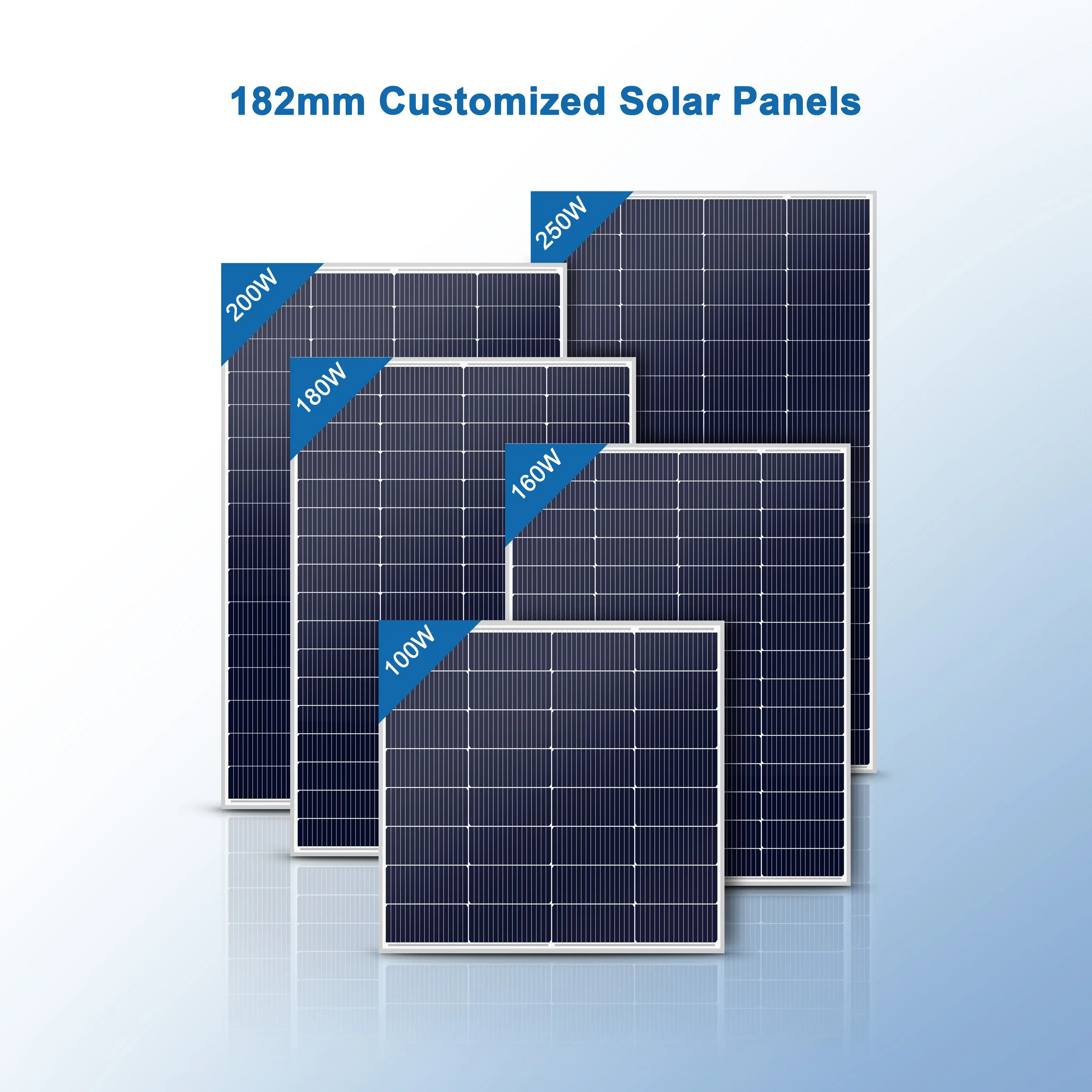 Panel surya kustom, 100w 120 watt 150wp 200wp 250w 300w panel surya 180v panel surya 160w modul surya gratis sampel