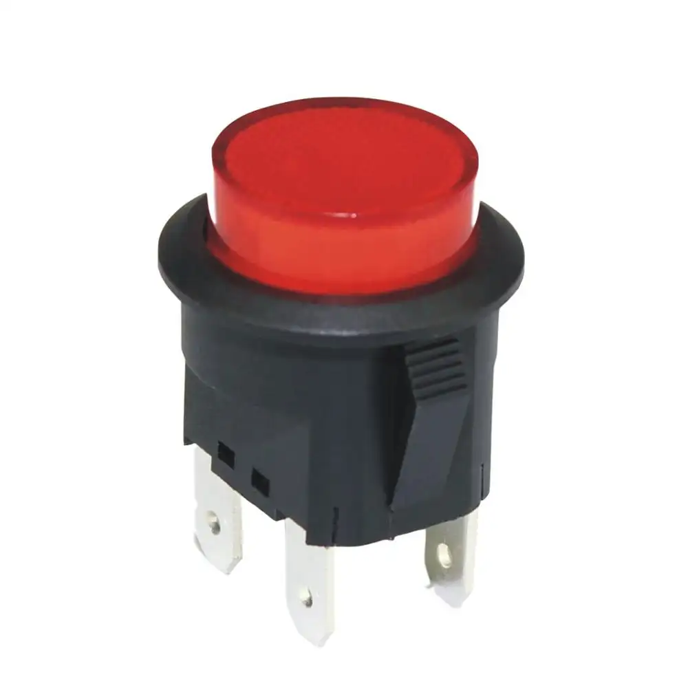 Round Button 10A 250VAC DPST Pushbutton 4Pin Self-Lock Plastic With Lamp Push Button Switch
