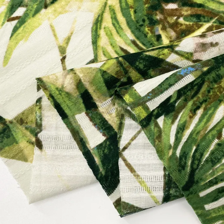 Harvest dobby stripe palm tree design digital print 100% cotton fabric for dress and shirt