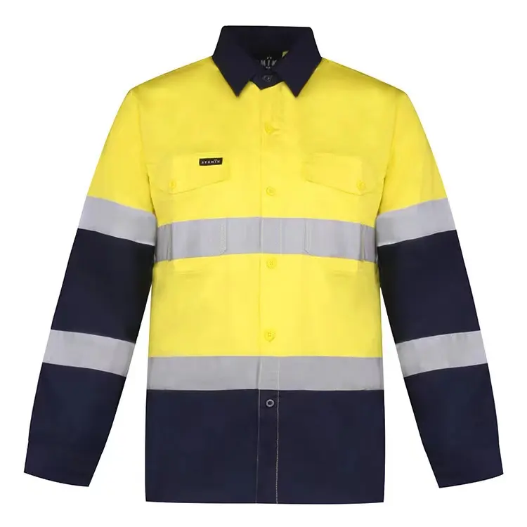 Ropa de trabajo de seguridad para trabajadores con tira reflectante personalizada, camisa de ingeniería de seguridad de construcción de algodón de manga larga