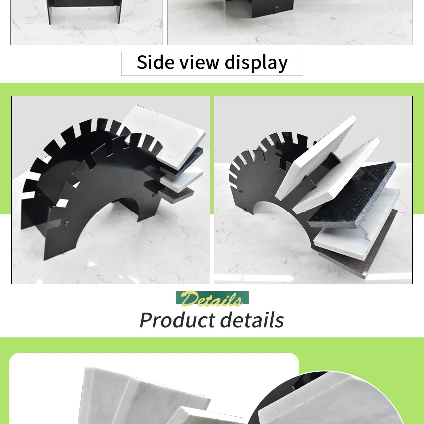 Tsianfan High Quality Exhibition Metal Tabletop Semicircle Marble Stone Desk Stand Countertop Quartz Display Rack