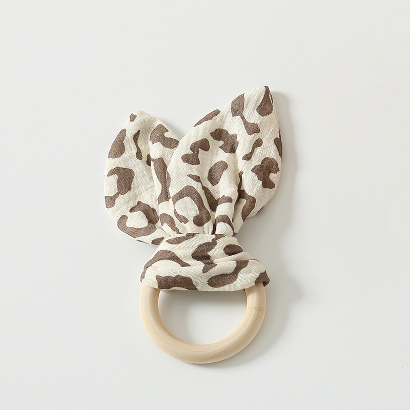 Leopard print-gauze pattern-wooden ring-rabbit ears