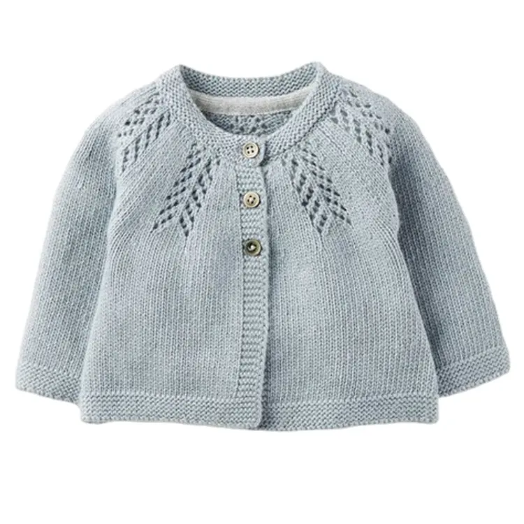 Cardigan tricot OEM, en coton biologique, doux, motif tricoté, styliste, vêtements de bébés, 100%