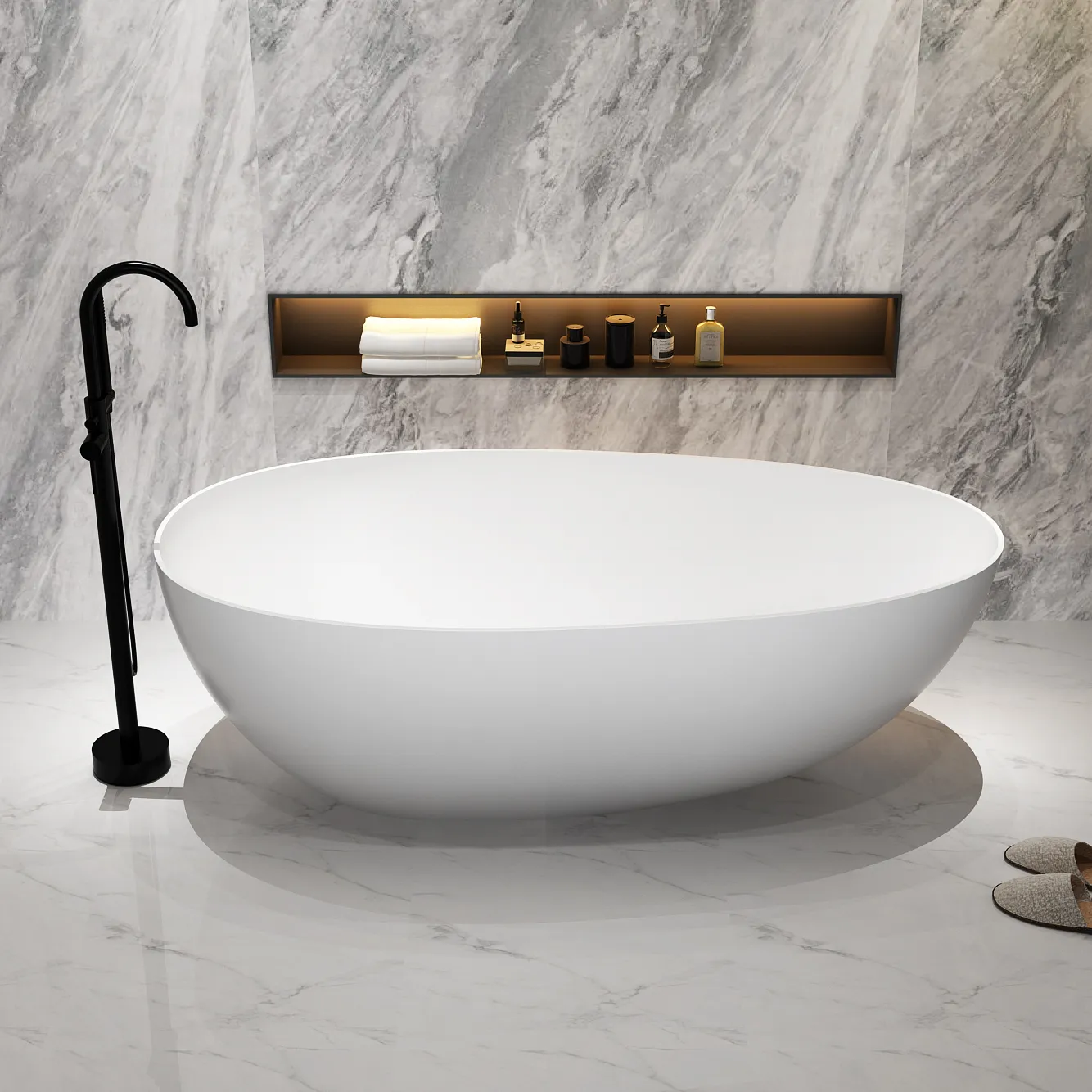 One sample available popular sale modern indoor matte white free standing oval acrylic solid surface bathtub