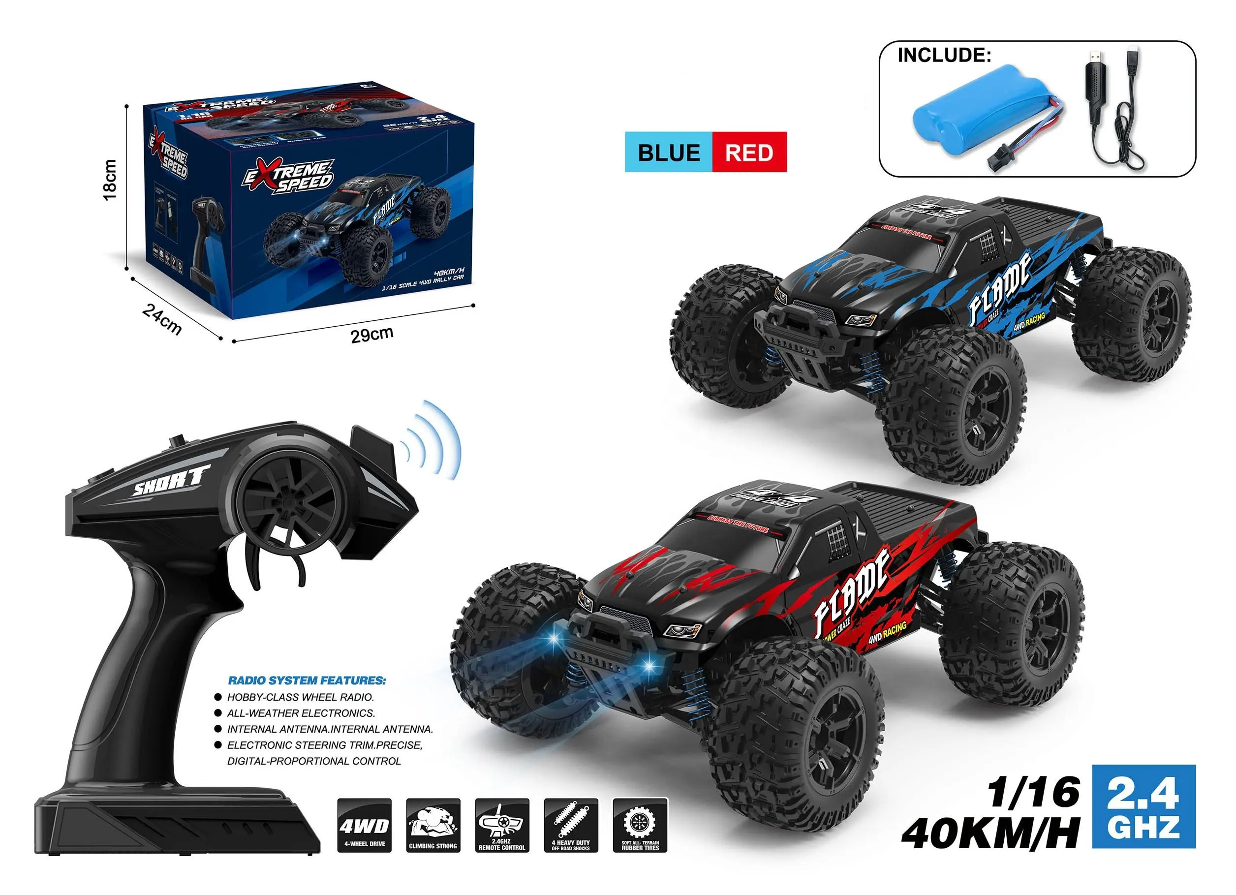 1:16 2.4Ghz ad alta velocità Monster Car Remote Control Toys 4WD Cross Country Racing Car RC veicolo a velocità variabile per bambini