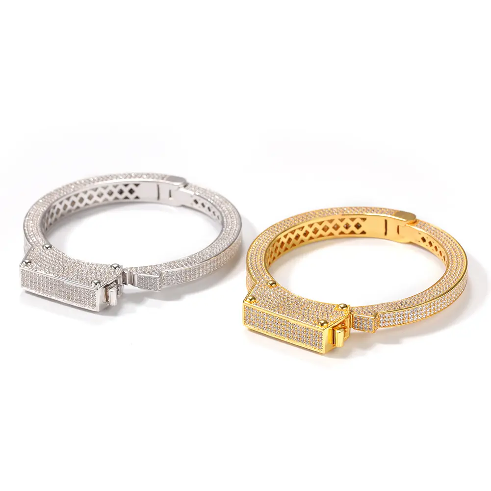 Duyizhao braccialetto Punk Hip Hop per uomo braccialetto a forma di manette gioielli di moda coppia bracciali pieni di pietre CZ placcate in oro