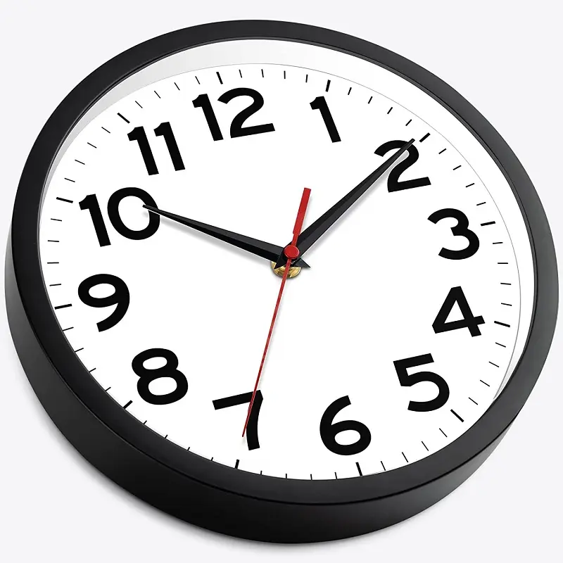 นาฬิกาควอตซ์คลาสสิกแบบเงียบขนาด10นิ้ว,กรอบสีดำแบบกำหนดเองได้นาฬิกาติดผนังทำจากพลาสติกราคาถูก