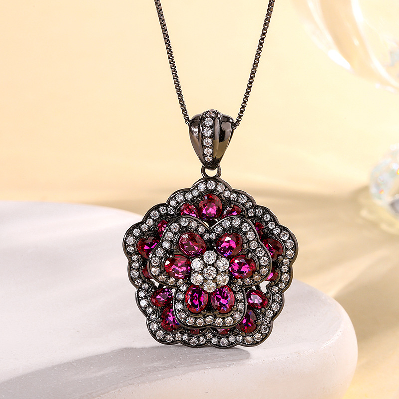Black Gold red corundum pendant with chain