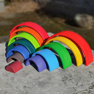 Educational Montessori <strong>Rainbow</strong> Stacking Blocks, Raw Wood <strong>Rainbow</strong> Stack Learning Toys for Kids - Product Image 6