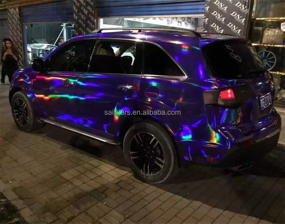 Beste Kwaliteit Iriserende Paars Chrome Holografische Vinyl Wrap Sticker Regenboog Vinyl Film Bubble Gratis Auto Styling