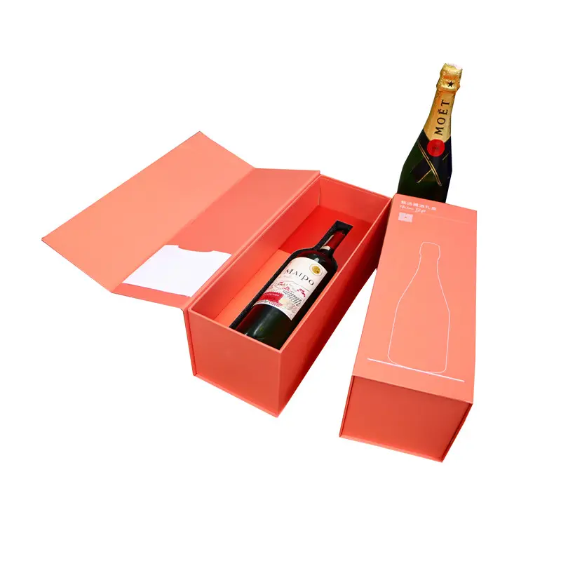 กล่องของขวัญขวดแก้วกระดาษแข็งสุดหรูกล่องใส่ไวน์แดงพร้อมแผ่นโฟม