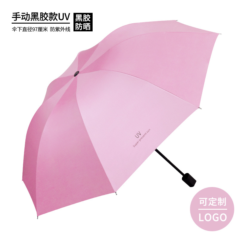 parapluie manuel modèle 8 côtes noir caoutchouté-rose d'été