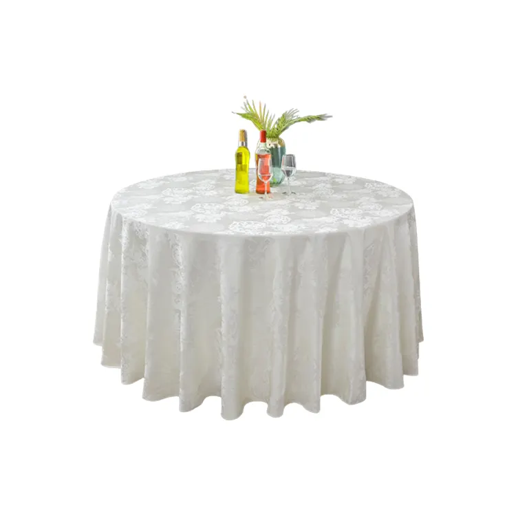 Nappe Jacquard en polyester personnalisée Couverture de table ronde blanche à motif de mariage pour événement