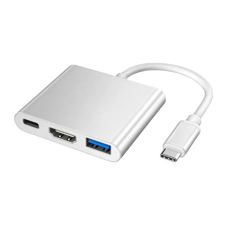 Adaptador de USB-C personalizado a HDMI, 3 en 1, macho a hembra, carcasa de aluminio para Mac Air Pro, 4K, USB C a HDMI, Cable Hub extensor