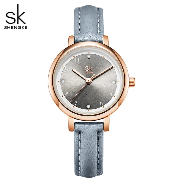 Shengke K9028 Top Marca Moda Senhoras Relógios De Couro Feminino Quartz Watch Mulheres Fino Casual Strap Watch Marble Dial SK