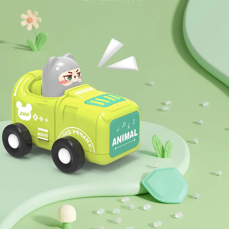 Stampa a buon mercato e vai a inerzia simpatico cartone animato animale veicolo in plastica Pull Back Mini auto per bambini 1-3