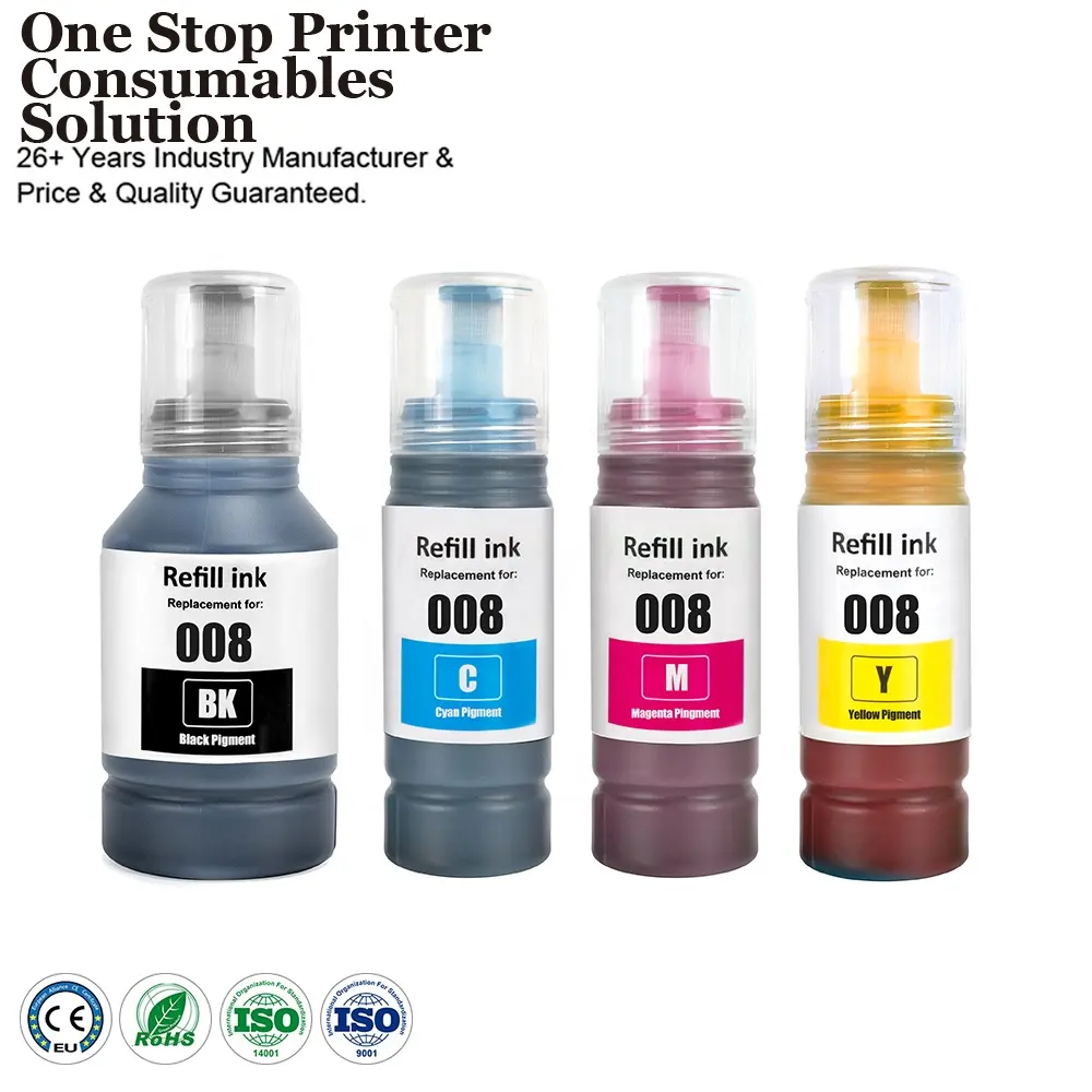 Inchiostro-potenza 008 colore Premium compatibile alla rinfusa bottiglia a base d'acqua a base di pigmento inchiostro per stampante Epson L6570 L15150 L15160
