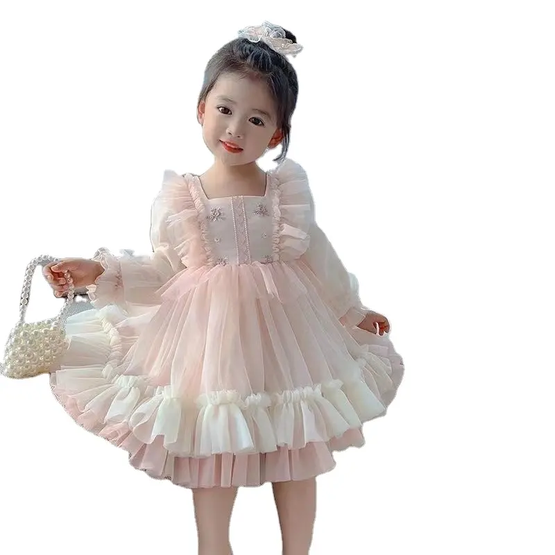 Carino dolce neonate vestito da principessa con paillettes bambini manica lunga vestiti di Tulle bambini festa di compleanno bambini Tutu Costume abiti