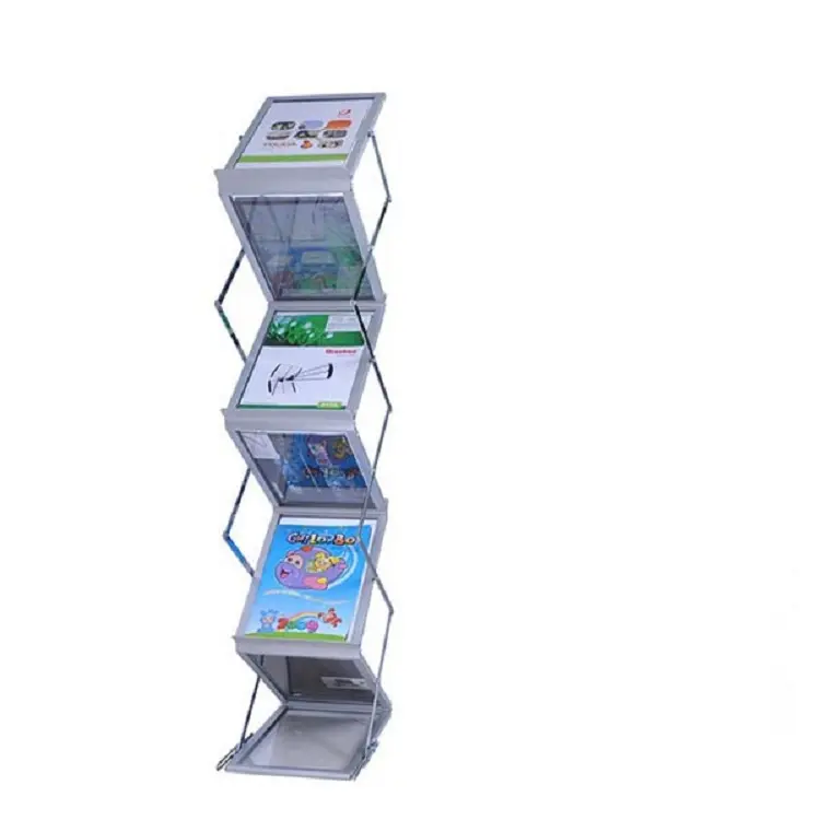 Double Sided Metal Frame Floor Standing A4 Size Z Shape Pop Up Holder Magazine Display Brochure Stand For Indoor Advertising