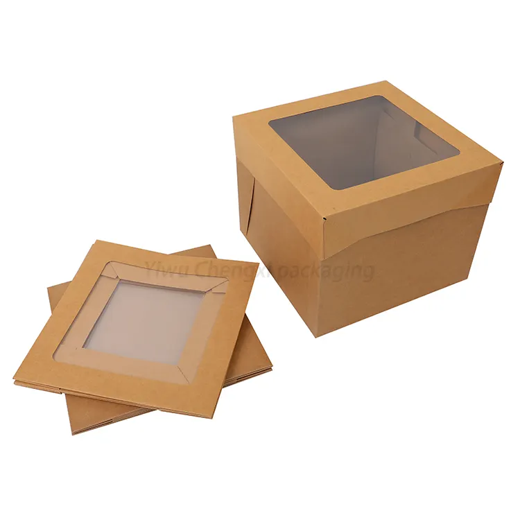 Cajas de pastelería de papel Kraft marrón personalizadas, cajas de postres para Tartas, dónuts y tartas de 10x10x8 pulgadas con ventana