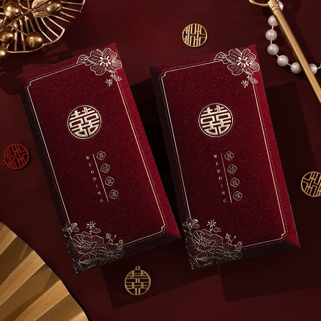 Cadeaux de mariage rouge vin à paillettes dorées (paquet de 6)
