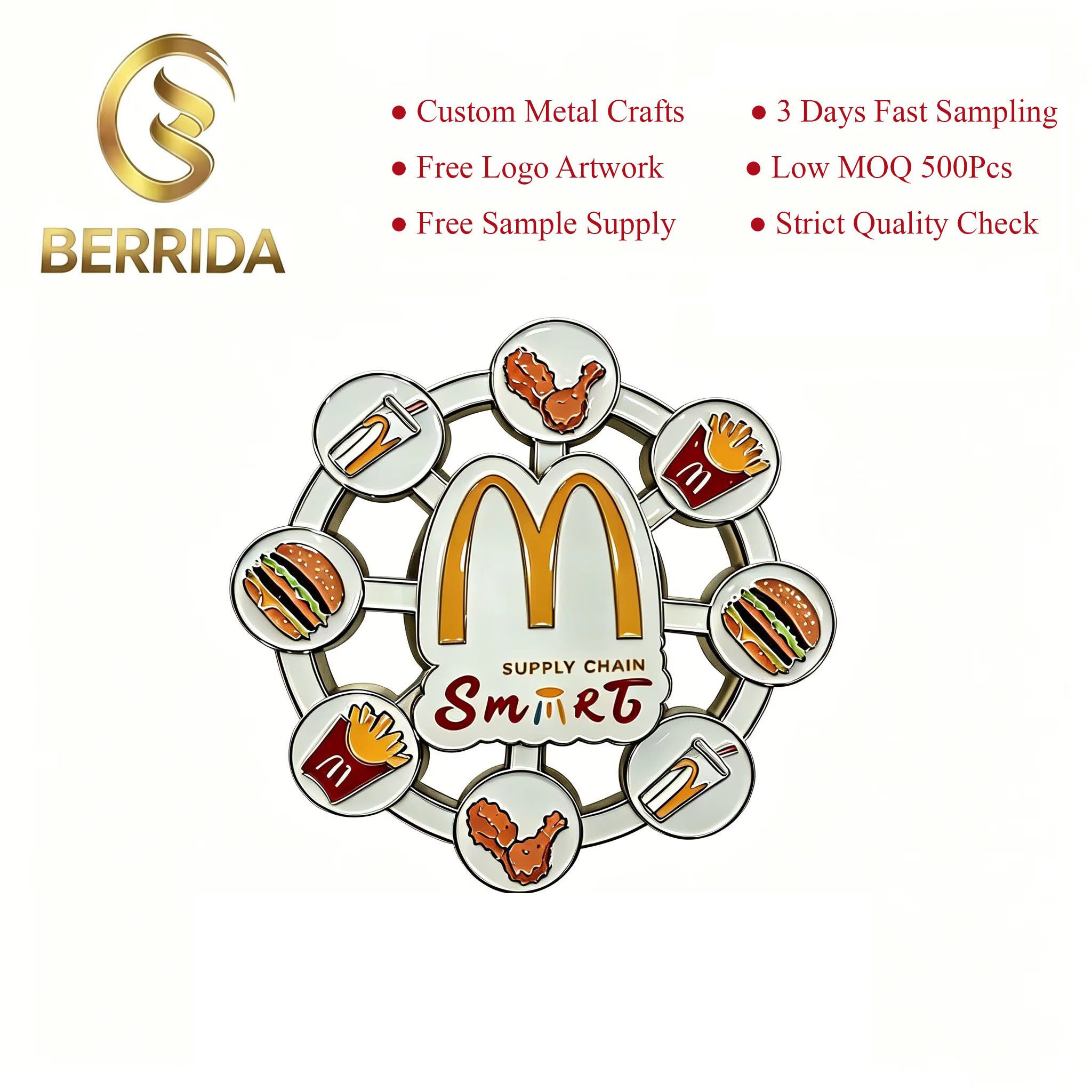 Rotatable Enamel Fast Food Souvenir Fridge Magnet