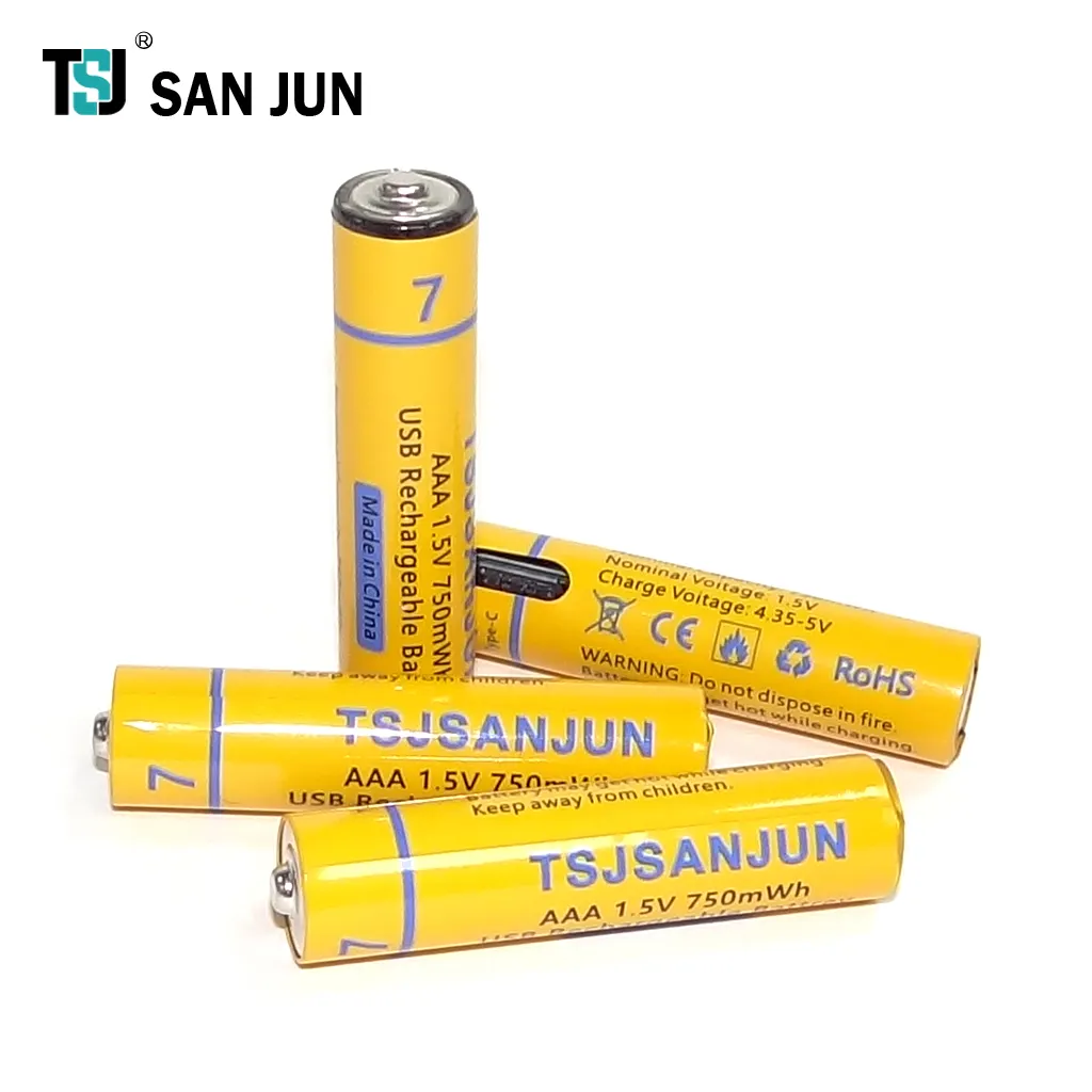 Long-Lasting 1.5V 750mAh AAA Size Li-ion Rechargeable Lithium USB Chargeable Battery for Consumer Electronics with USB Charger
