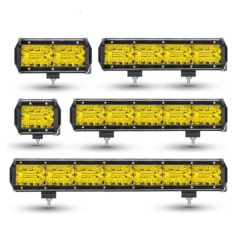 Barra de luz LED amarilla de tres filas 6D 4 '7 9 ''' 12 '15'' faro superbrillante camión 4x4 todoterreno ATV Barra de luz LED