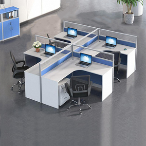 Light Blue T-Shaped Modular Office Furniture 4-Person Staff <strong>Computer</strong> Desk with Card Holder L Corner Staff <strong>Table</strong> Screen Desk - Product Image 2