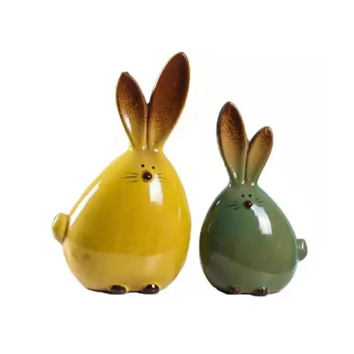 Escultura de conejo de Pascua de cerámica, animales de escritorio