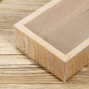 Toptan özel küçük dikdörtgen şeffaf plastik kapak tepsisi geri dönüşümlü kraft kağıt hediye ambalaj kutuları ile temizle PET kapak - Product Image 3