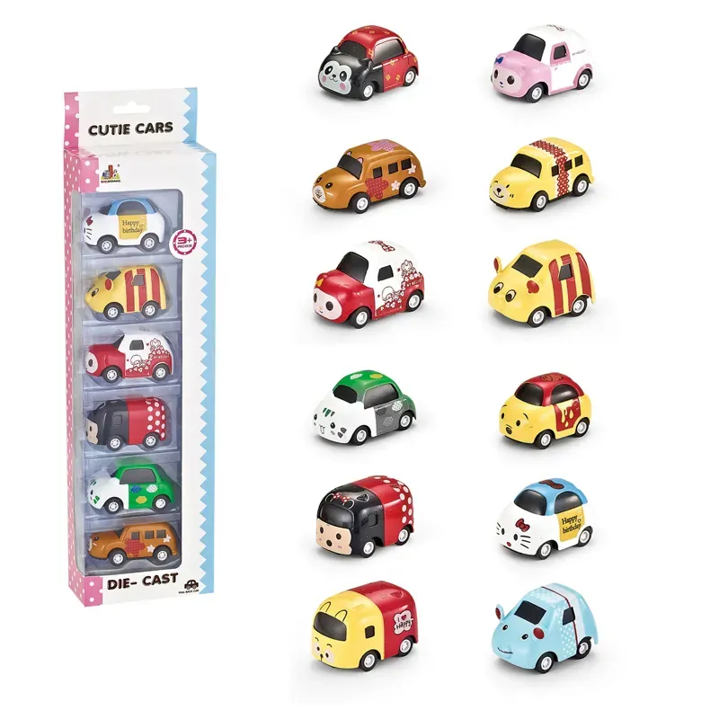 Diecast modelo vehículo juguete tirar hacia atrás aleación coche inercial 1/64 escala dibujos animados Mini Animal juguetes conjunto para niños juego interactivo