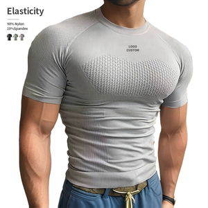Dệt Kim Người Đàn Ông Của Phòng Tập Thể Dục Mặc Áo Thun Nhanh Chóng Làm Khô Nén OEM Tùy Chỉnh In 90% Nylon 10% Spandex Mỏng Phù Hợp Với Ngắn Tay Áo Rắn - Product Image 1