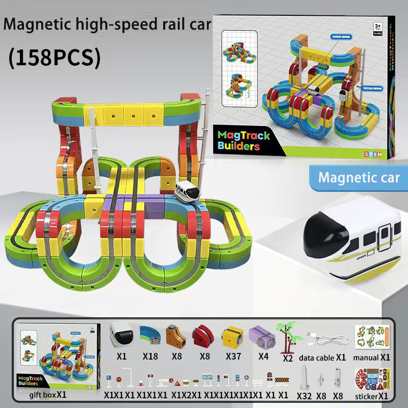 Pista de ensamblaje de bloques de construcción, set de 158 piezas + 1 coche.