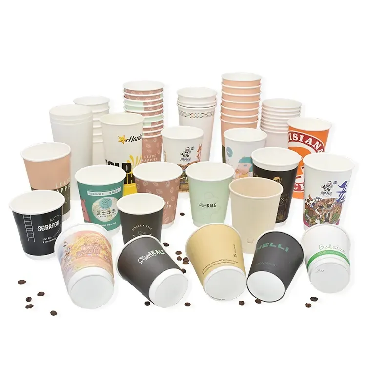 Single double ripple wall take away to go paper cup custom logo 8oz 12oz paper coffee cups with lid for hot drinks packaging