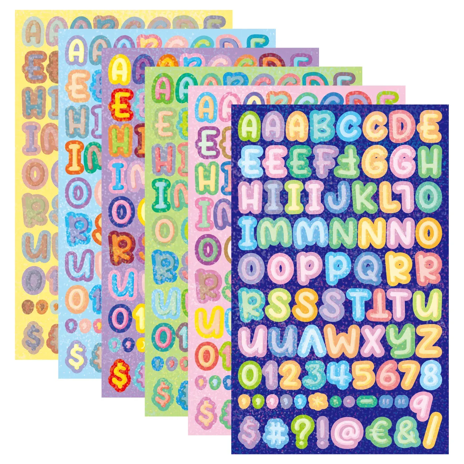 Toptan holografik lazer folyo Glitter mektuplar renkli alfabe numaraları Sticker levha