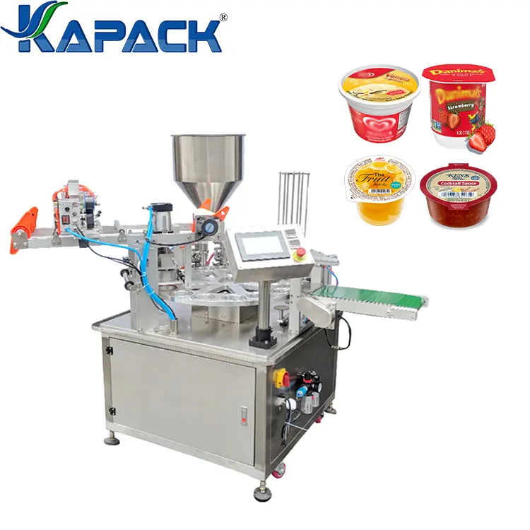 KAPACK Machine de remplissage et de scellage de tasses de type plateau tournant entièrement automatique pour sauces Machine de remplissage et de scellage de tasses pour gelée liquide