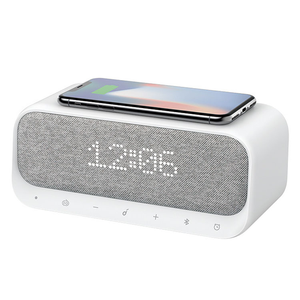 Bluetooth soundbox 15w wireless fast charger tessuto uso domestico altoparlante sveglia portatile per macchina del suono