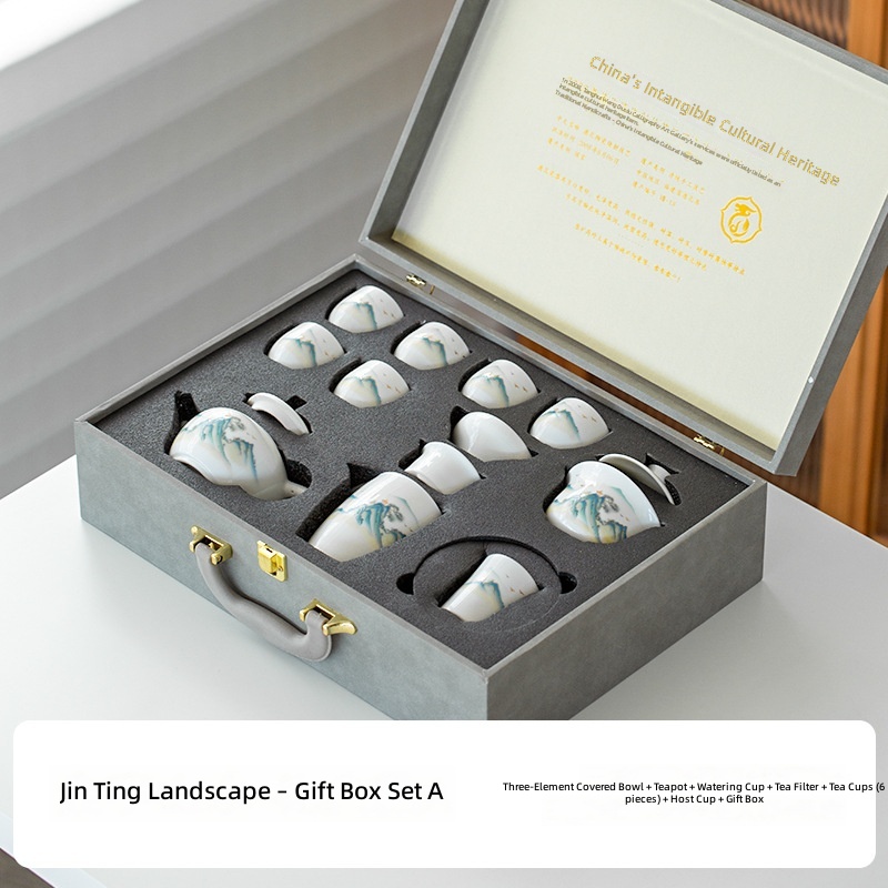 Caja de regalo de paisaje pintado en oro con 12 cabezas - Jinting