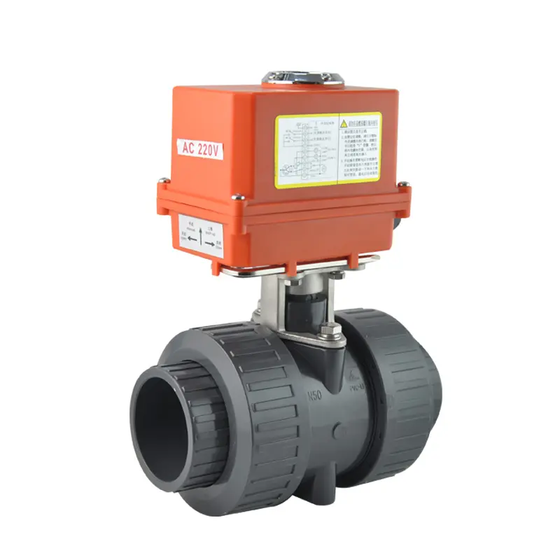 24V 220V electric actuator double union 2 way plastic PVC motorized ball valve DN40 DN50