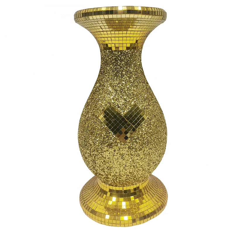 卸売エンボス加工セラミック花瓶ゴールドビーズダイヤモンド高級家の装飾クリスタルセラミック花瓶ゴールド