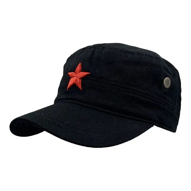 Sombrero plano ajustable de 100% algodón, bordado 3d, estrella de cinco puntas, gorra plana de béisbol, venta al por mayor