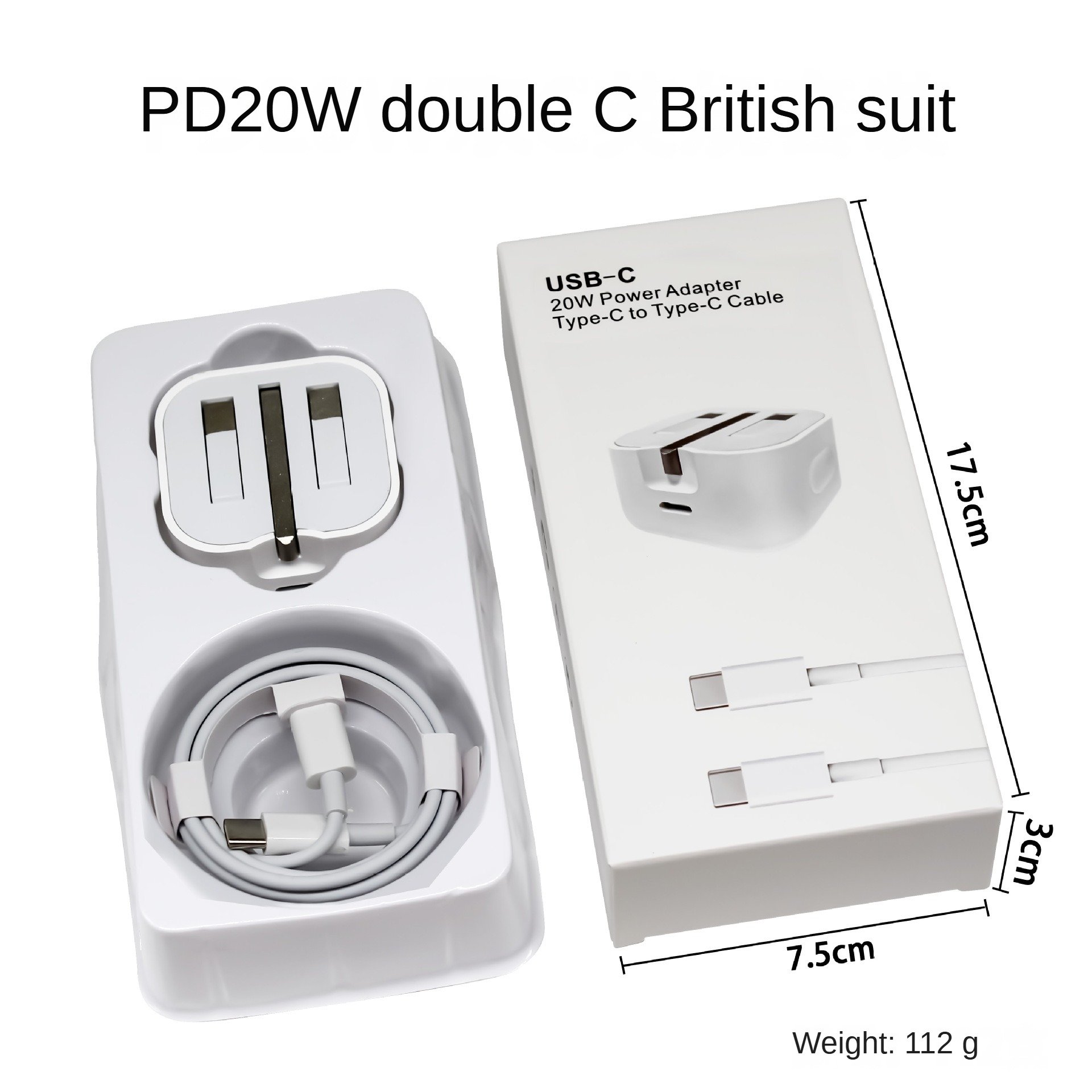Chargeur PD3.0 20W blanc + câble C-C